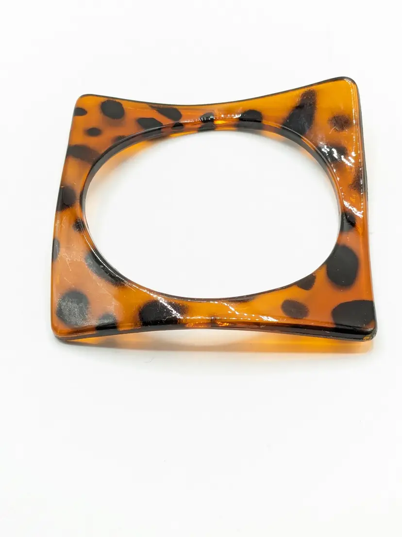 Leopard Print Square Bangle Bracelet Curved Edges