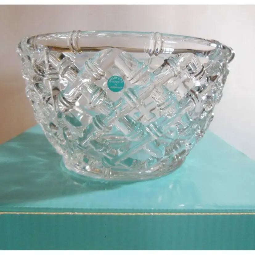 Tiffany & Co Bamboo 9" Dia. Crystal BOWL, Original Box German Made Vintage NIB! NOS!