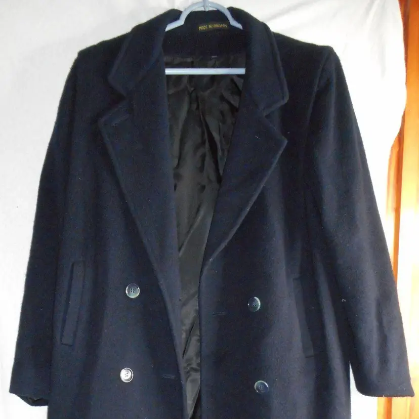 Vintage Blue Cashmere Blend Womens Long Coat Lined Size 9/10