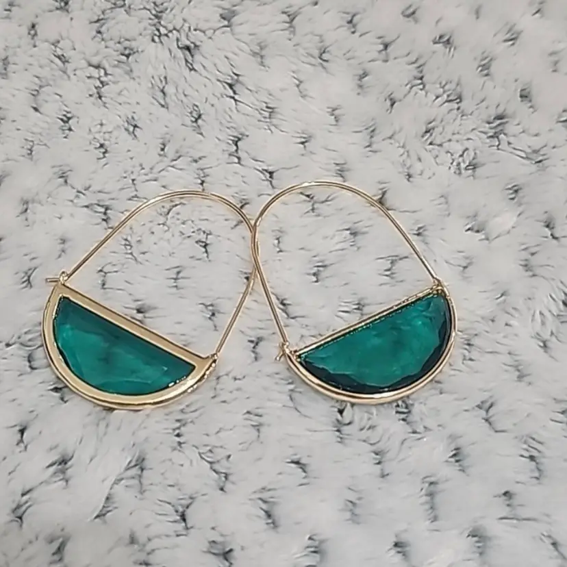 Teal And Gold Tone Earrings