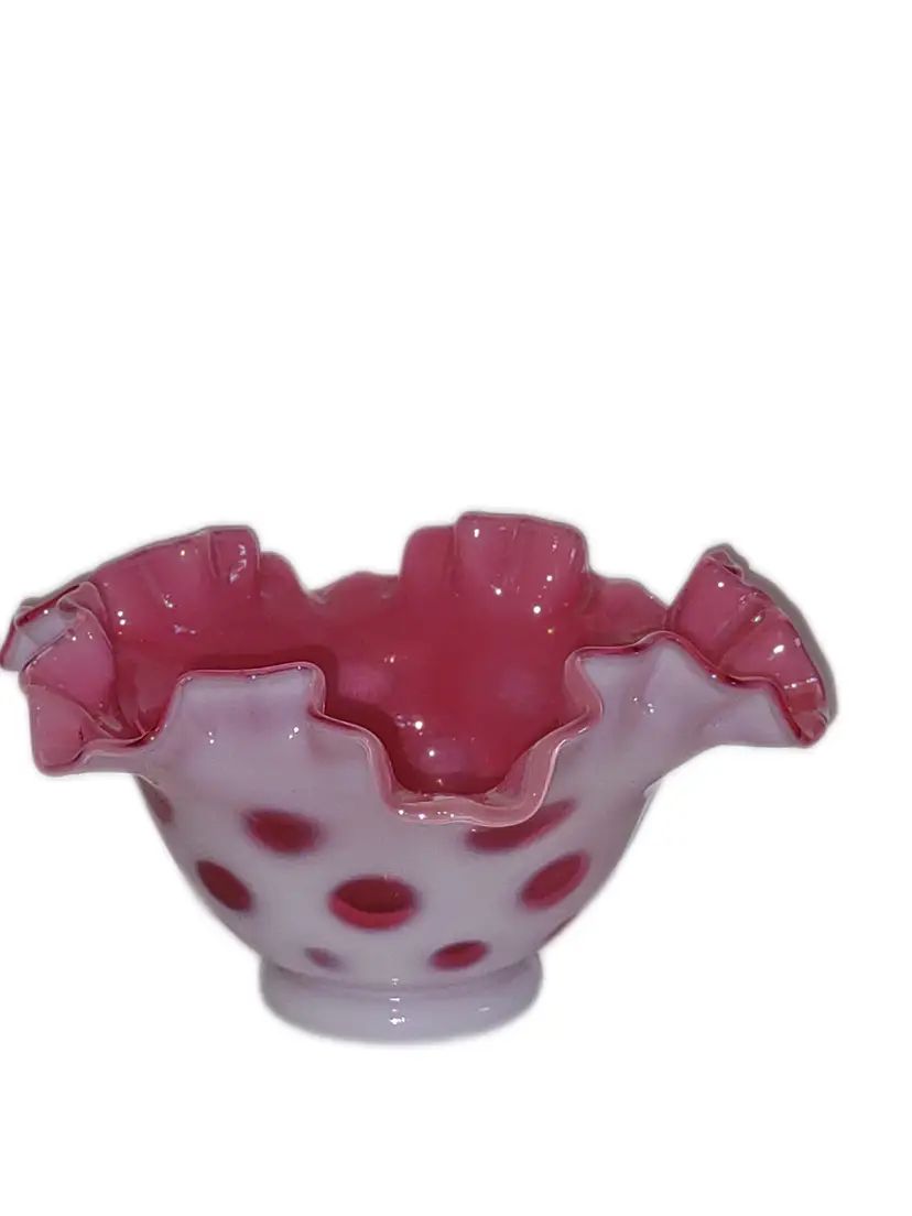Vintage Fenton Glass Cranberry Opalescent Coin Dot Bowl