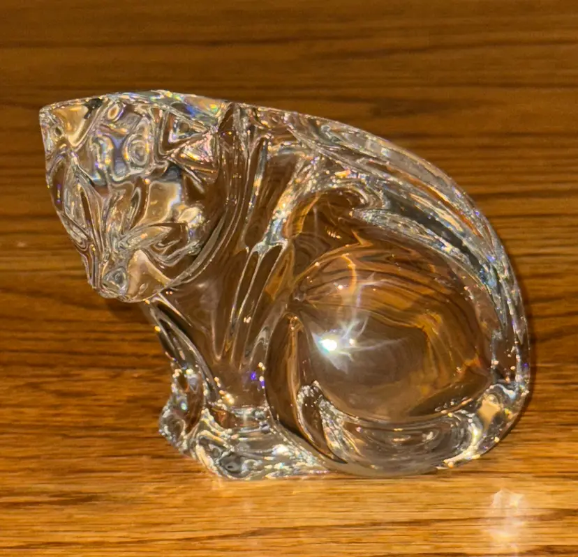 Waterford Crystal 4" tall Cat Looking Down Paperweight