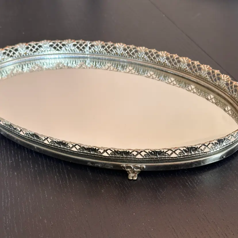 Brass Mirrored Vanity Tray With Little Feet