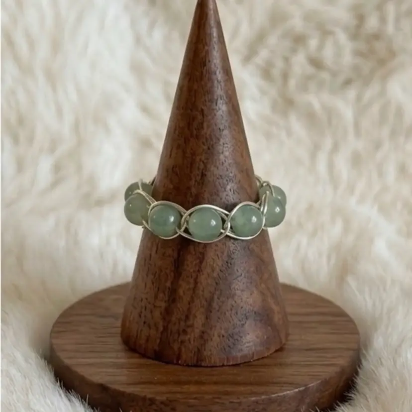 Handmade Green Aventurine Wire Wrap Ring Silver Plated Size 7
