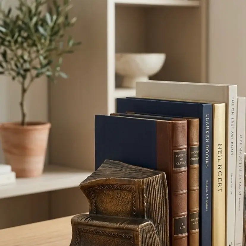 Vintage Bronze-Tone Metal Book-Shaped Bookend Decorative Library Decor