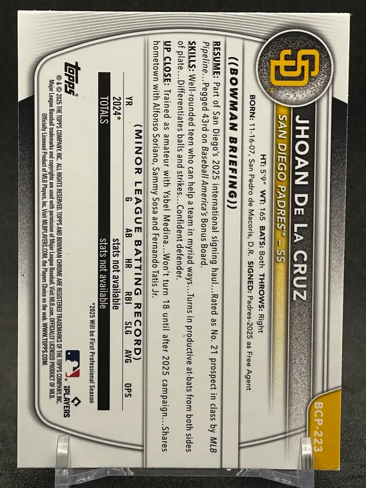 Jhoan De La Cruz 2025 Bowman Chrome Bowman 1st Mojo Refractor #BCP-223