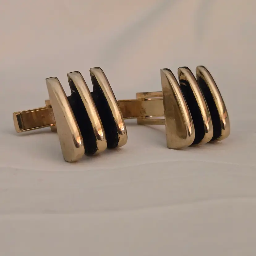 Cufflinks Modernist Design Gold Toned Metal Vintage with Condition Issues READ