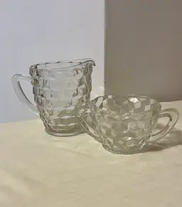 Vintage Cubist Glass Cream And Sugar Set