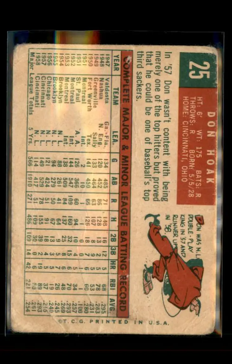 1959 Topps #25 Don Hoak - (pk4) - Cincinnati Redlegs