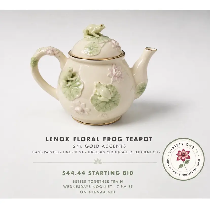 Lenox Floral Frog Teapot w/ COA 24K Gold Ivory Fine China Frog Collection EXCELLENT CONDITION