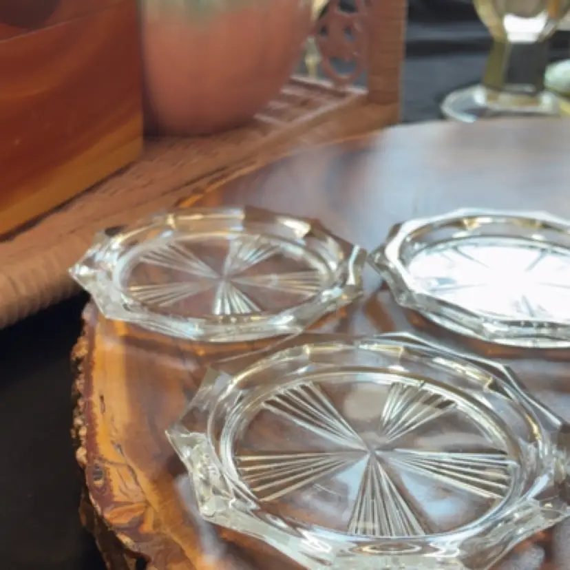 Clear Glass Reims France Set Of 3 Coasters