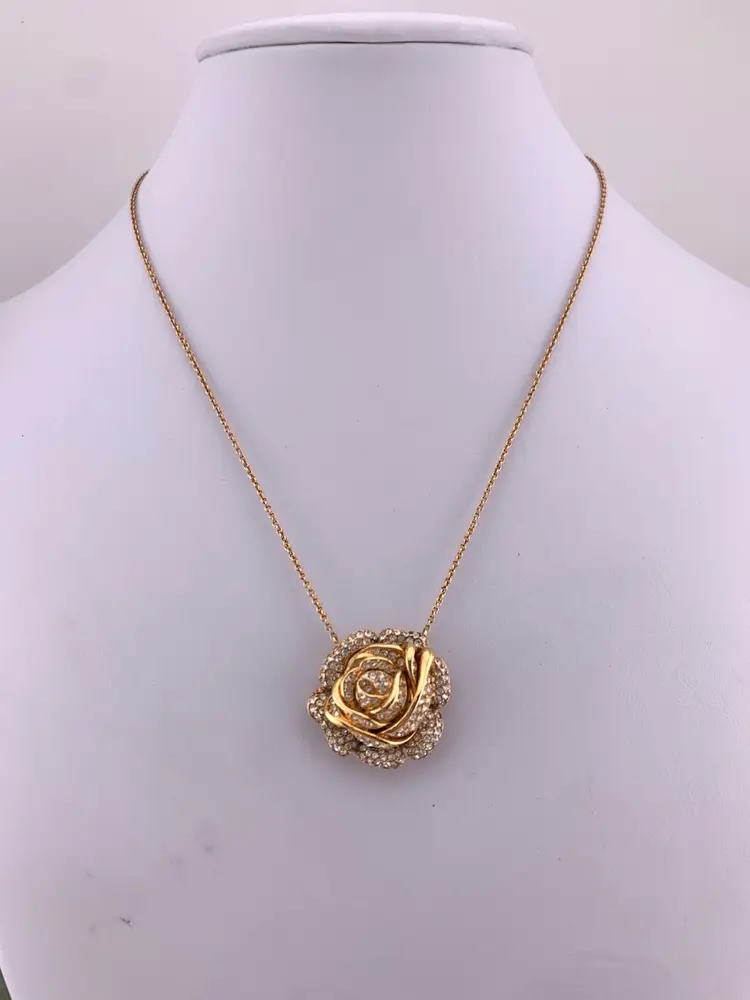 Nadri Single Rose With Rhinestones Necklace