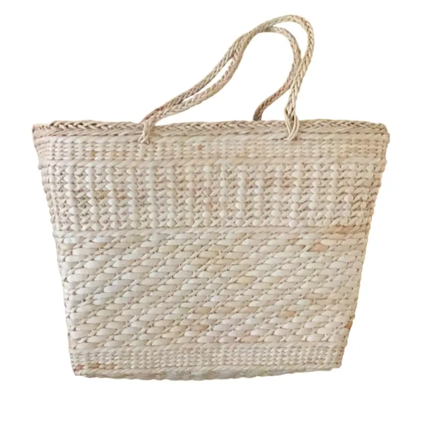 Beautiful Vintage 1970s Large Straw Basket Bag With Plastic Lining