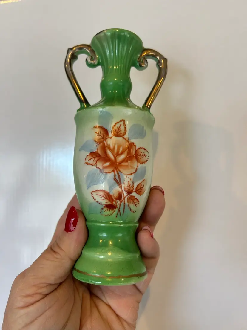 Art Nouveau Green Vase Made In Japan
