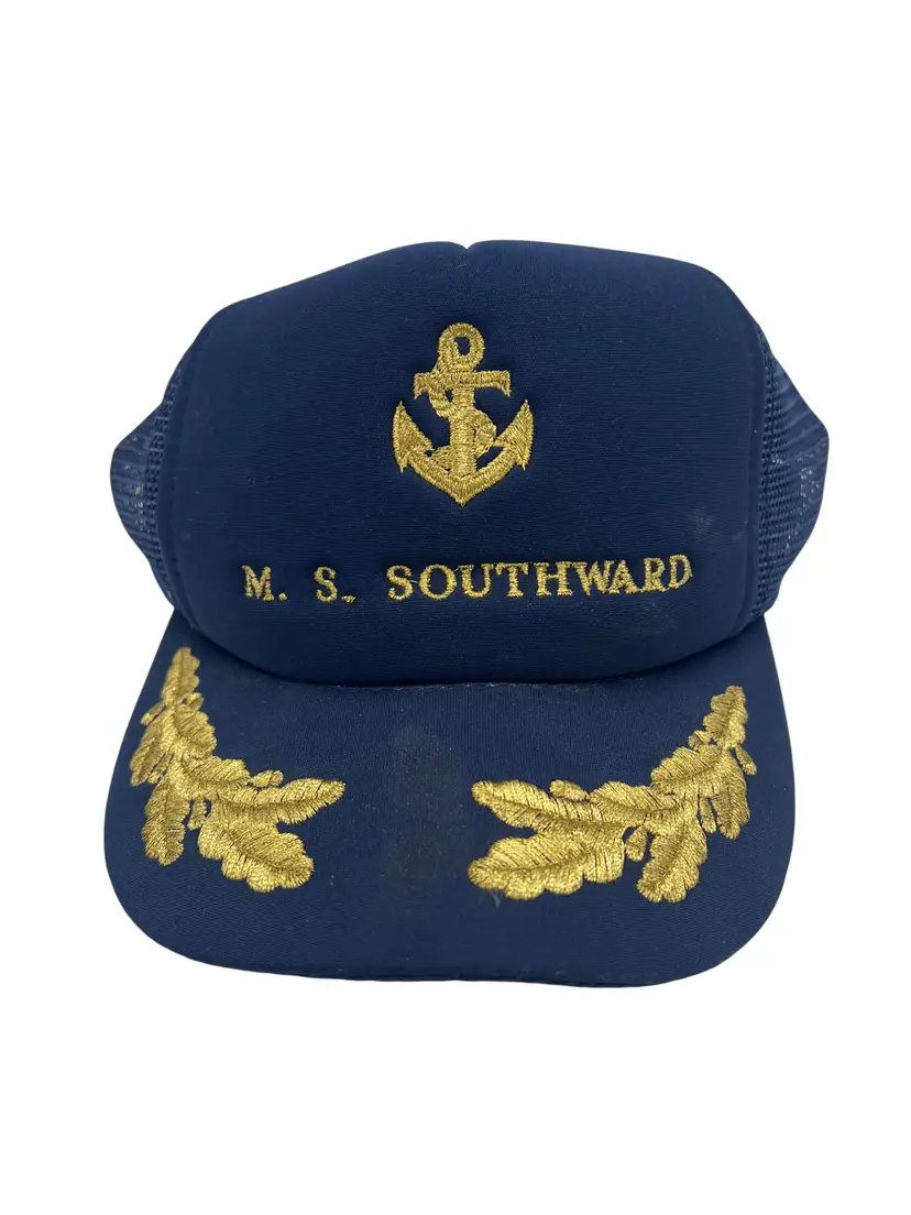 Vintage MS Southward Cruise Ship Hat Trucker Cap Navy Gold Embroidery NCL 1970s