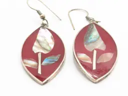 Vintage Abalone Flower Pierced Earrings Silver Tone