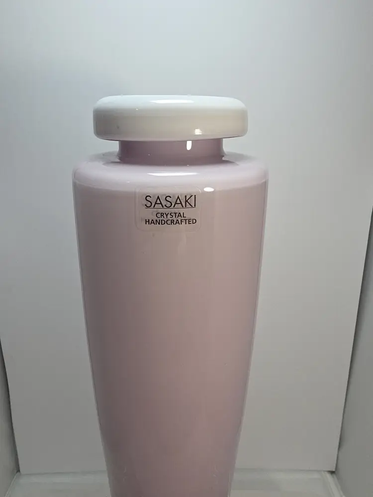 Sasaki Crystal Art Glass Ombre Pink Amethyst Rolled Lip 14" Vase