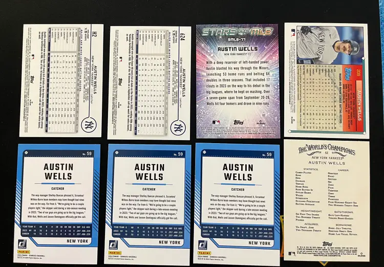 Austin Wells Lot of 8 Rookie and Rookie Parallel cards