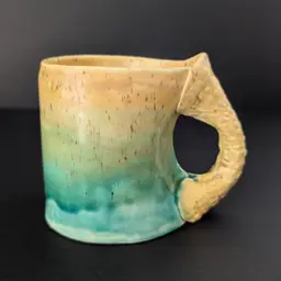 Mermaid Tail Mug Handmade Studio Art Pottery Signed JM Holds 10 Oz