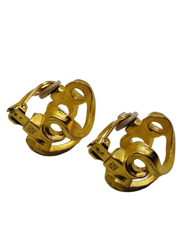 Vintage Gold Tone Givenchy Statement Swirl Hoop Clip Ons