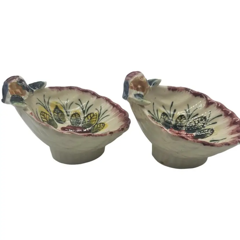 Vintage Hand-Painted Ceramic Clamshell Bowls