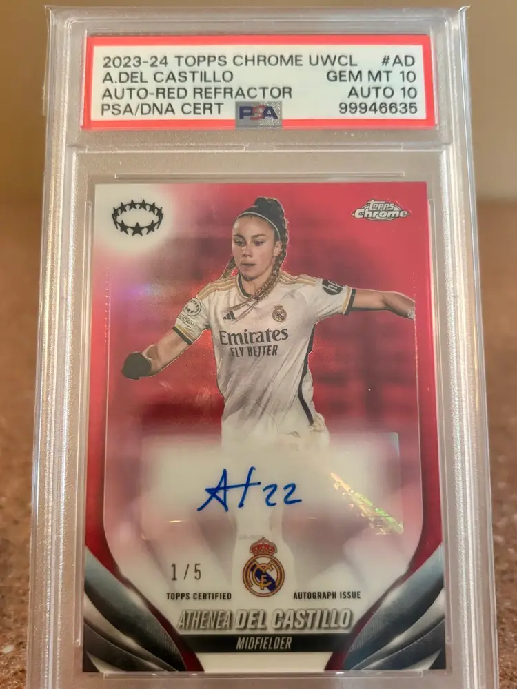 Athenea Del Castillo 2023-24 Topps Chrome Red Auto 1/5 PSA 10/10 Real Madrid Spain