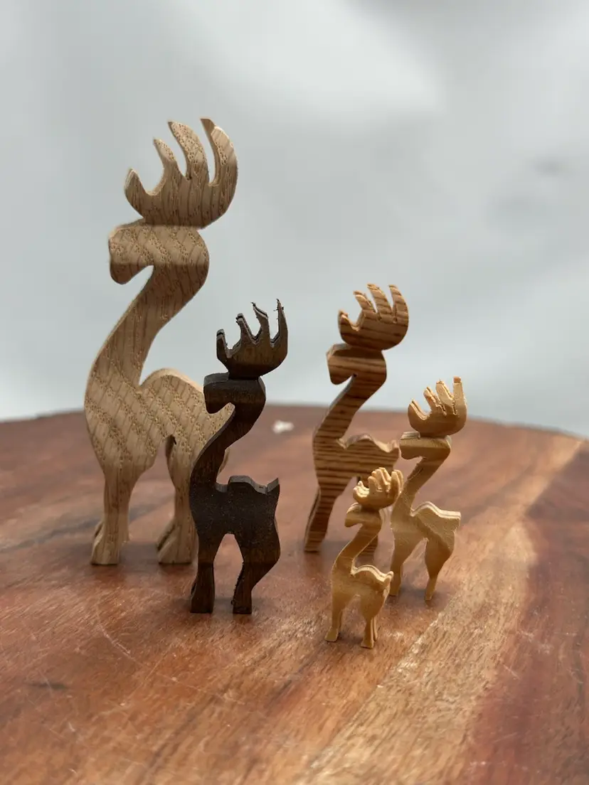 MCM MINI Danish Style 5 Handmade Deer Sculptures Figurines Christmas Bandsaw