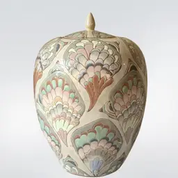 Chinese Ceramic Ginger Jar Feathered Pastel Design Blue/Mint Green/Pink 1980’s
 7.5” T x 5” W