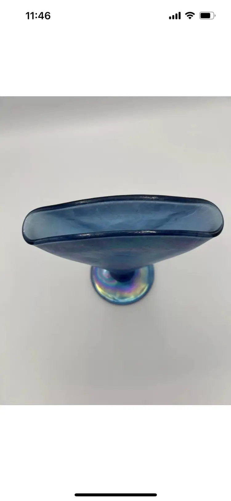 Fenton MMA  Iridescent Aqua Blue Stretch Glass Fan Vase 8 1/2"