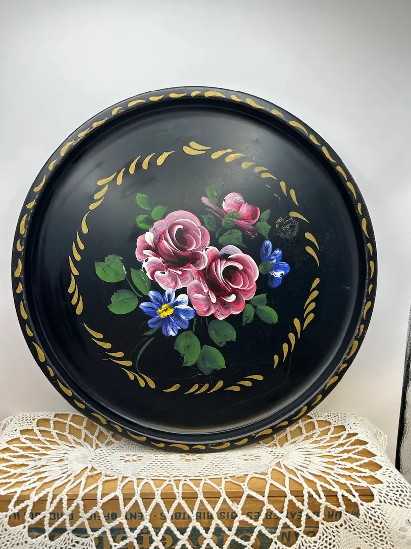 Hand painted Serving Tray ( Some Small Spots Of Paint Loss )