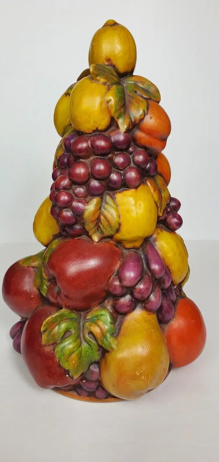 Vintage 1971 American Folk Art Trompe Ceramic Fruit Tower Table Centerpiece