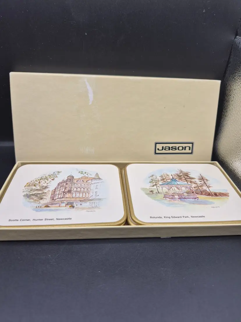 Set Of 6 Jason Cork-Backed Coasters Newcastle Landmark Illustrations Australia