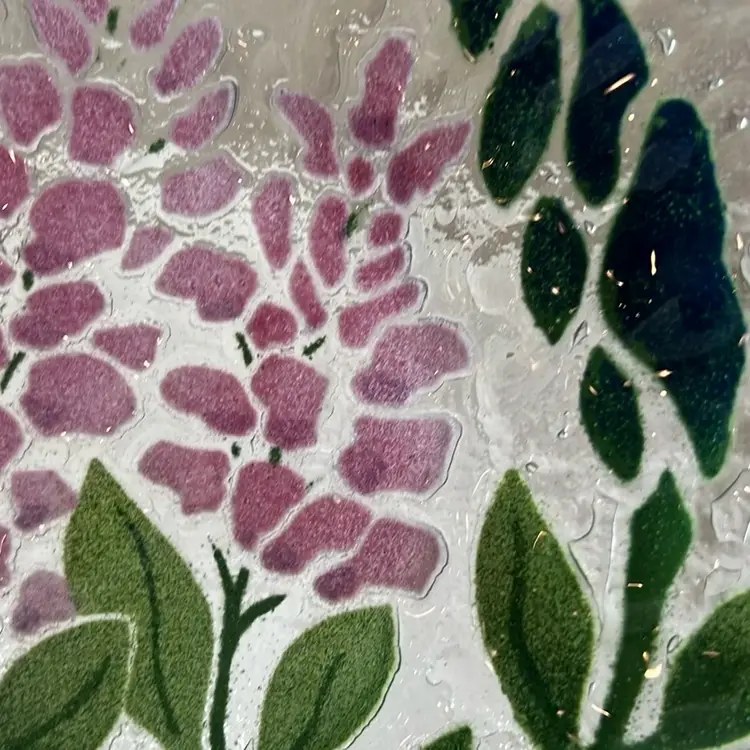 Vintage Bill Sydenstricker Fused art Glass Foral Plate Pink Green Flowers