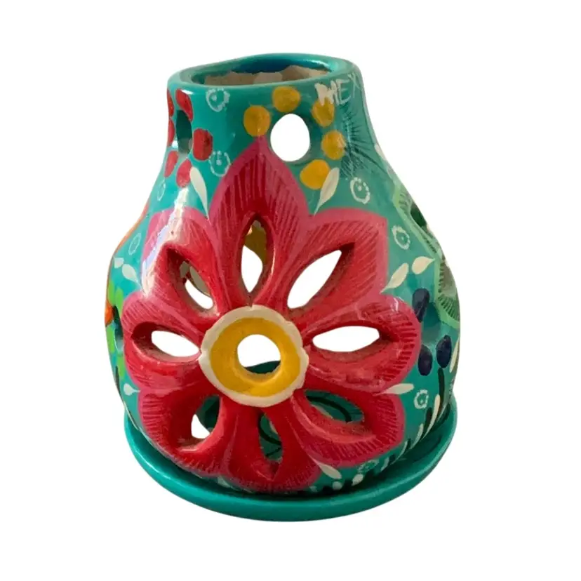 Vintage 2-piece Studio Art Pottery Fairy Lamp / Candle Holder 4” X 3 1/4”