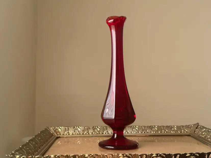 Vintage Fenton Glass Ruby Red Swung Vase Or Bud Vase