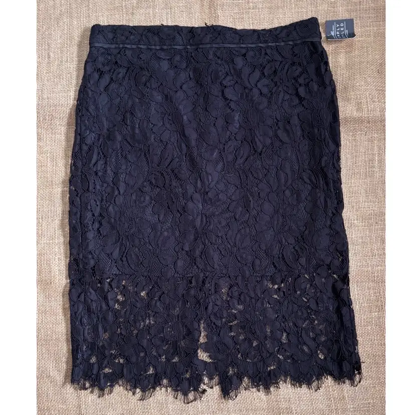Vintage Black Lace Pencil Skirt 6 8 Fringe Trim Whimsigoth Flapper Dark Romance