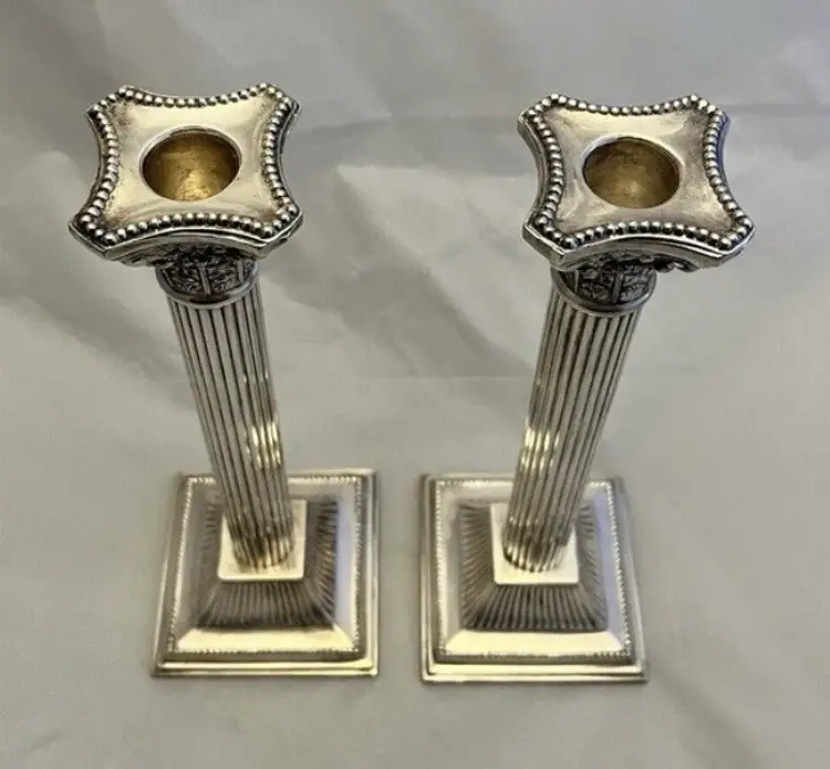 F.B. Rogers Silver Company Silver Plate Candlestick Pair Corinthian Columns VTG