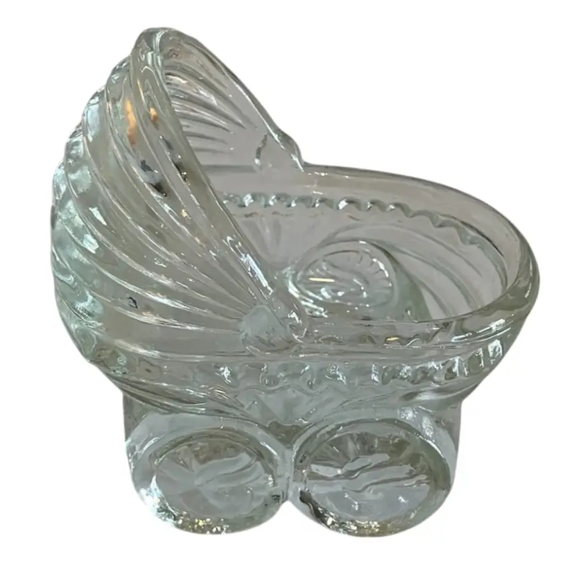 Vintage Pressed Clear Glass Baby Buggy