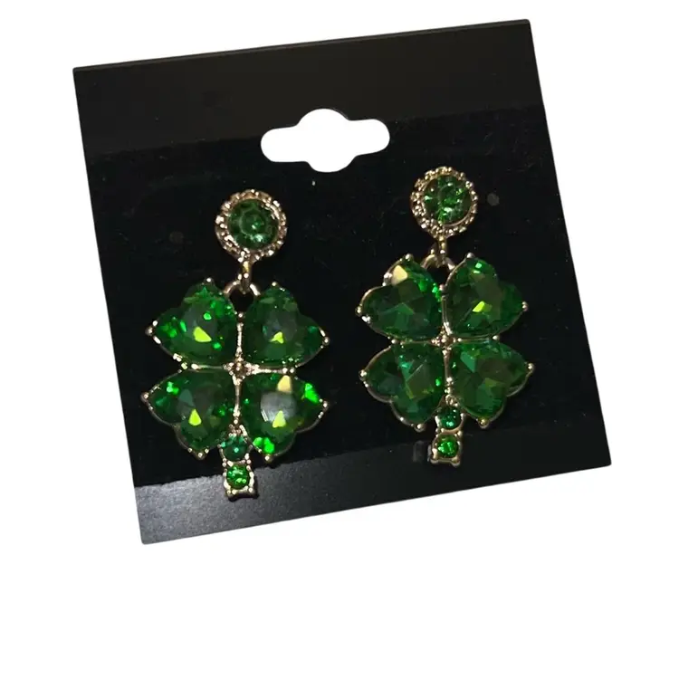 J. Crew Clover Green Earrings In Goldtone 1.5”