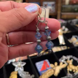 Ice Blue Faceted Glass Dangle Earrings 2.25”