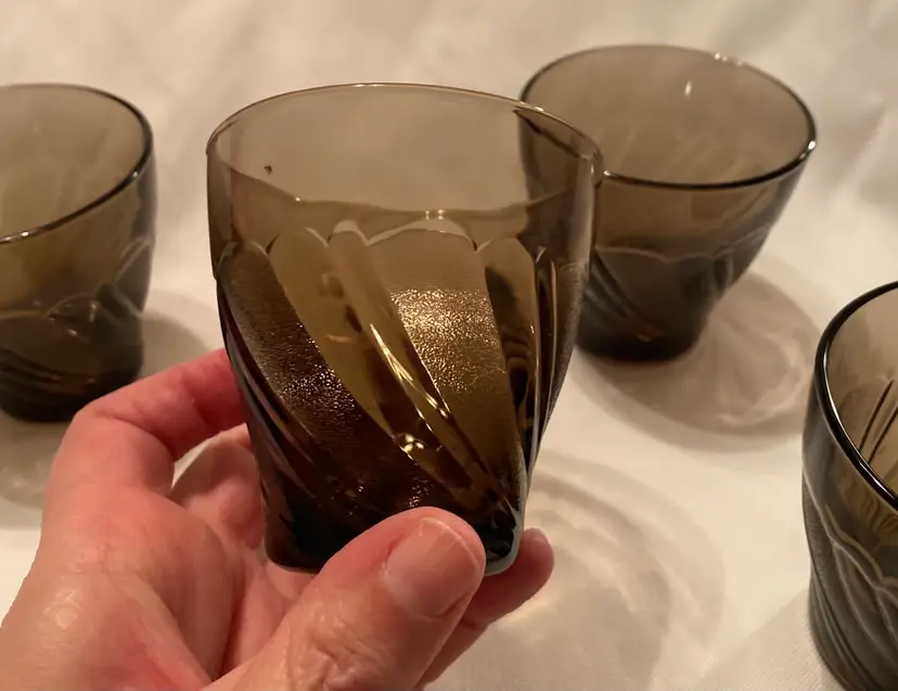 1970's Vintage Vereco France Small Smoke Swirl Juice Glasses 3" Set of 4
