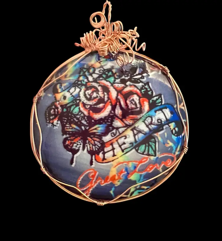 Copper Wire Wrapped Handmade MOP Painted "HEART" Great Love Necklace  #A-5