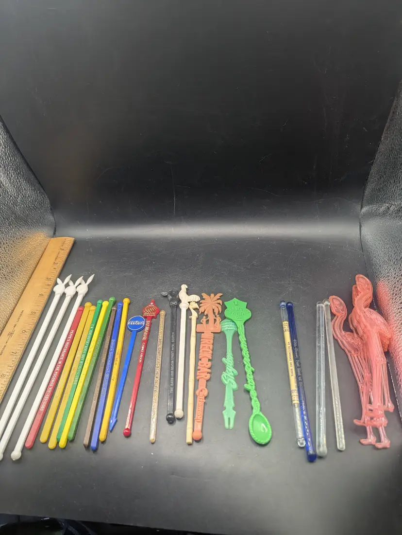 Vintage Lot of 35 Advertising Swizzle Sticks to Include Playboy and Crystal