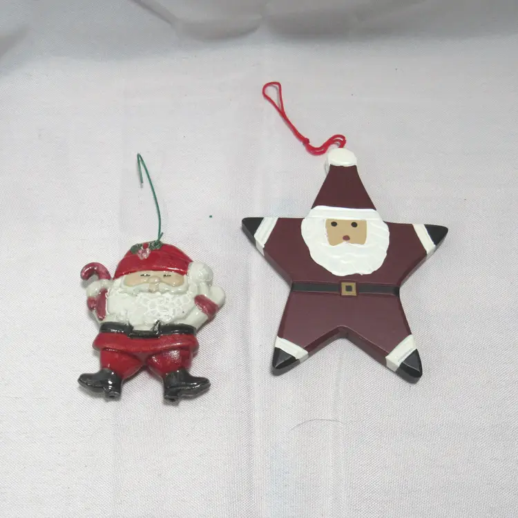 Lot of 2 Santa Christmas Ornaments Wood/Ceramic