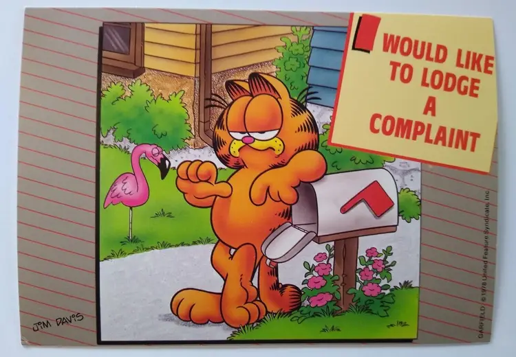 Garfield Postcard Complaint Flamingo United Features Jim Davis 1978 Continental