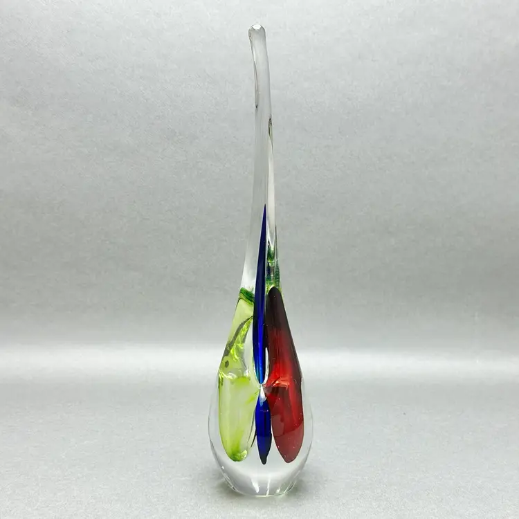 Vintage 1960’s Murano Clear With Tri Color Sommerso Teardrop Sculpture