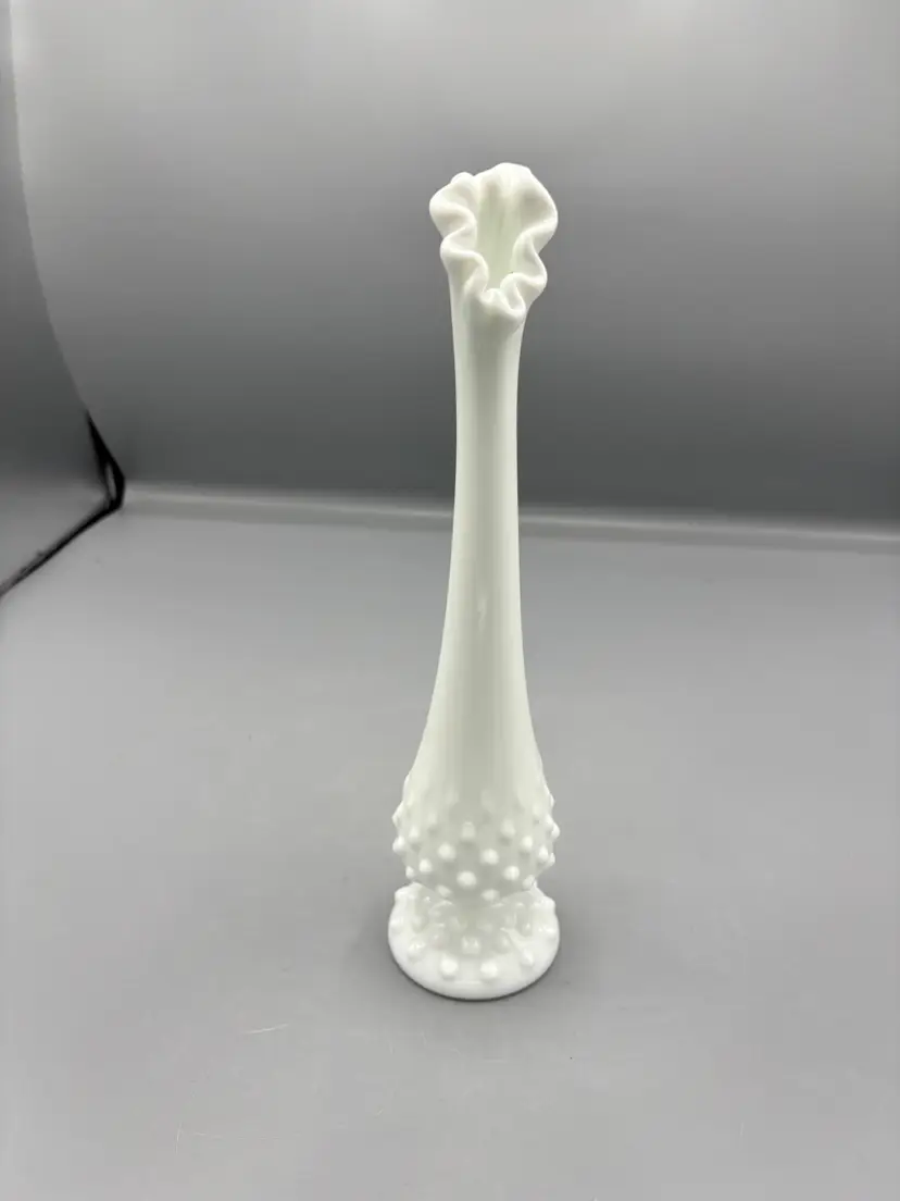 White Fenton hobnail milk glass Swung bud vase
