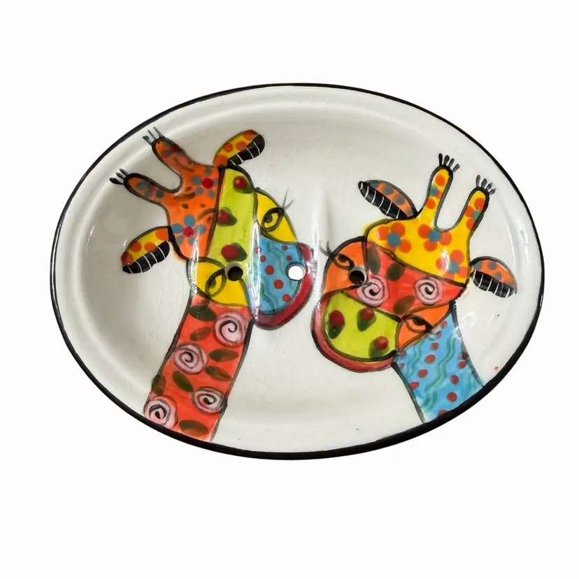 Vintage Intshiba SA Giraffe Soap Dish, South African Art Pottery, Hand Painted Ceramic Trinket Dish, Whimsical Safari Bathroom Decor