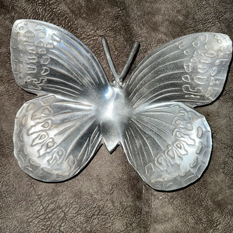 Vintage Pewter Footed Butterfly Trinket Candy Dish