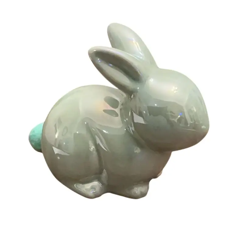 Pearlescent Green Glazed Ceramic Bunny 3 1/2” X 4”